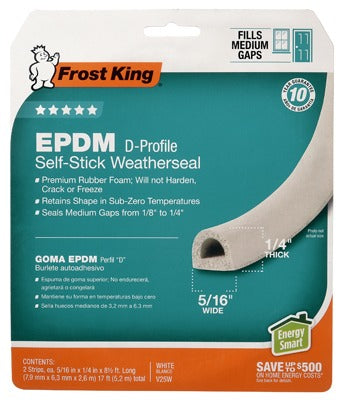 FROST KING Thermwell V25WA D-section Epdm Weatherstrip 5/16x1/4in 17ft