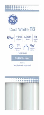 GE G E Lighting 40590 T8 Fluorescent Tube 59W 8 Foot 2 Pack