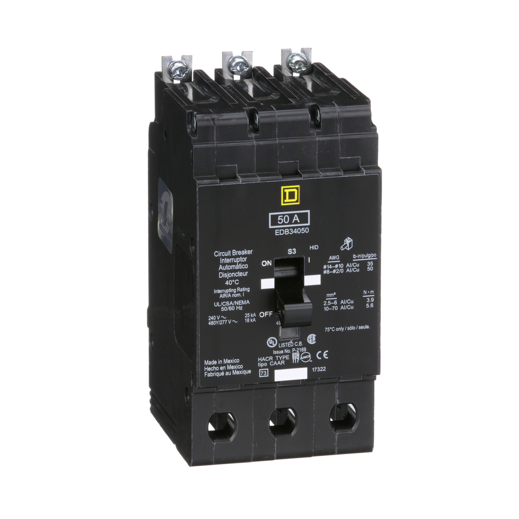 Square D EDB34050 Circuit Breaker 50 Amp Miniature 480Y/277 Volt