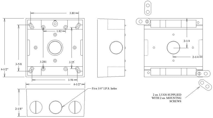 MULBERRY METAL PRODUCTS Mulberry Metal Products 30254 Weatherproof Box 2-Gang 5-Outlet 3/4-In Hub