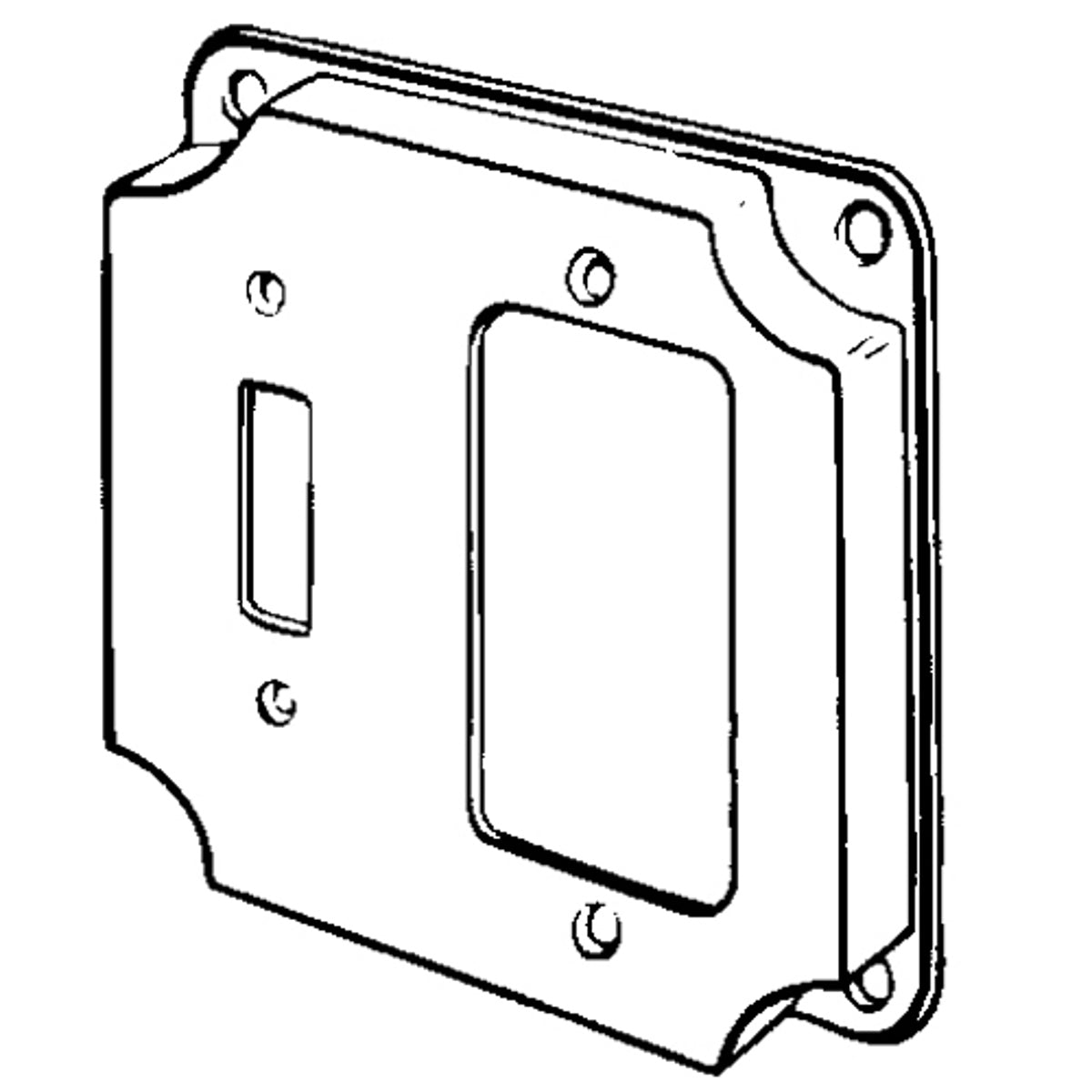 APPOZGCOMM 8374 Features:Configuration One Toggle Switch One GFCI Device Standard:UL E18095 Material:Steel Shape:Square Size:4 X 4 X 0.5IN Cubic Capacity:7CI