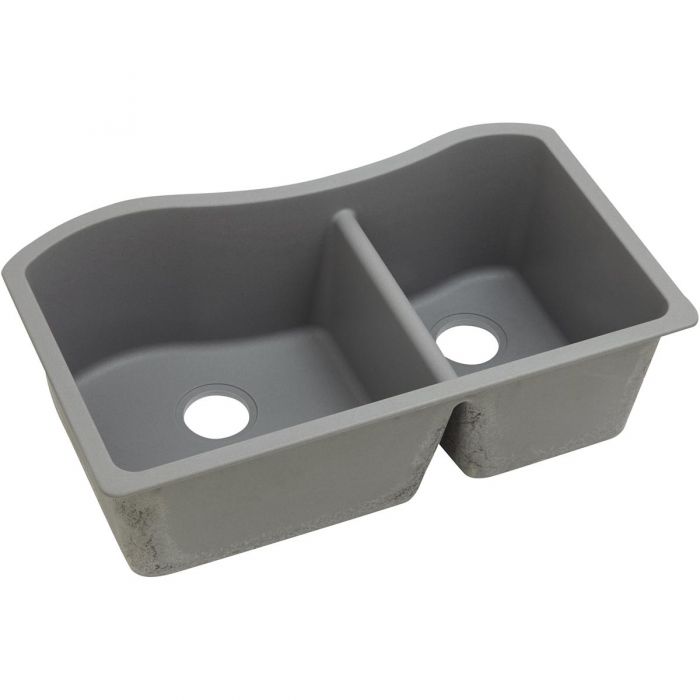 Elkay ELGHU3220RGS0 Quartz Classic 32-1/2 x 20 x 10, 60/40 Double Bowl Undermount Sink, Greystone