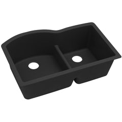 Elkay ELGHU3322RBK0 Quartz Classic 33 x 22 in. No Hole Composite Double Bowl Undermount Sink with Aqua Divide Black