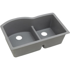 Elkay ELGHU3322RGS0 Quartz Classic 33 x 22 in. No Hole Composite Double Bowl Undermount Kitchen Sink with Aqua Divide Greystone