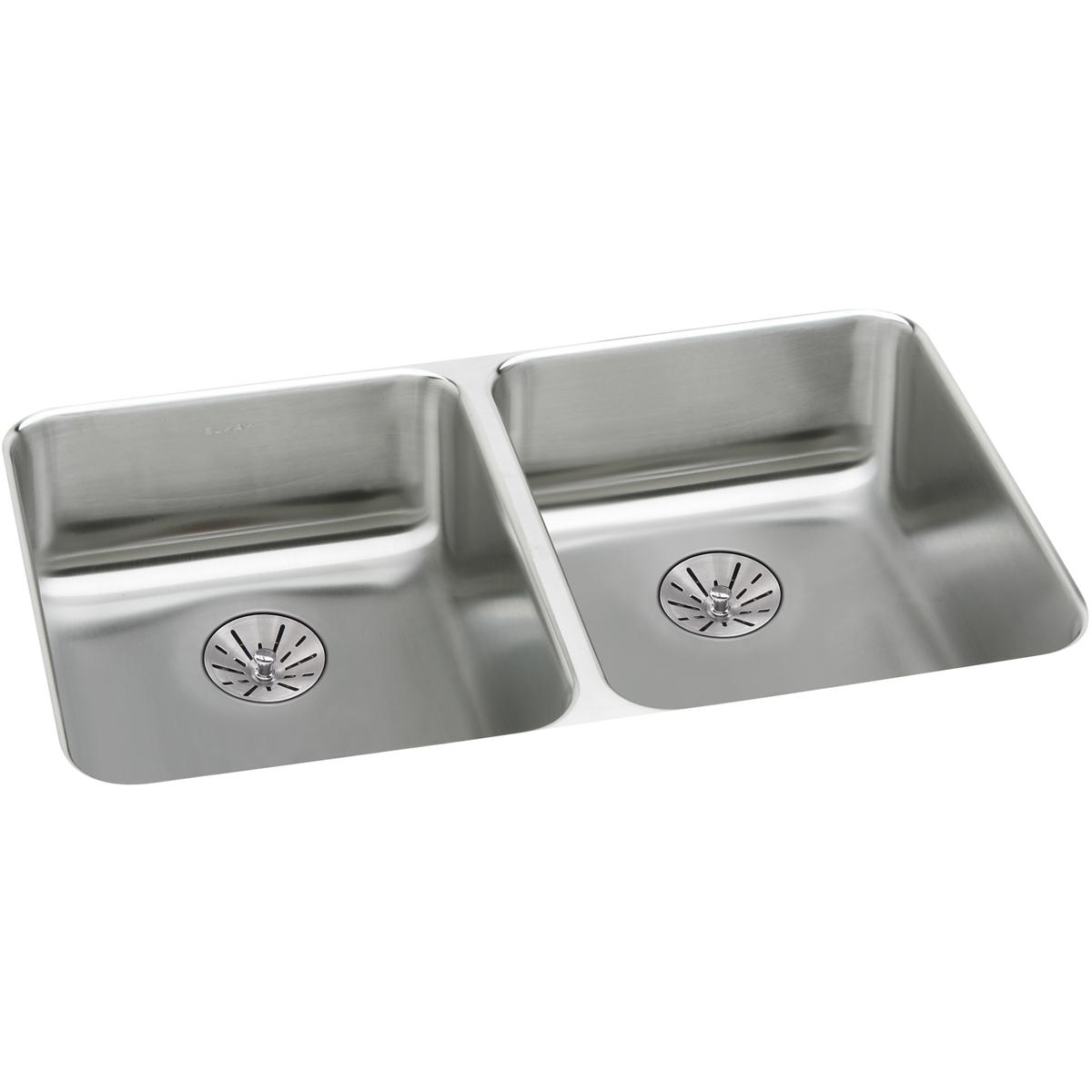 Elkay ELUHAD321655PD Lustertone 31-3/4 x 16-1/2 in. No Hole Stainless Steel Double Bowl Undermount Kitchen Sink