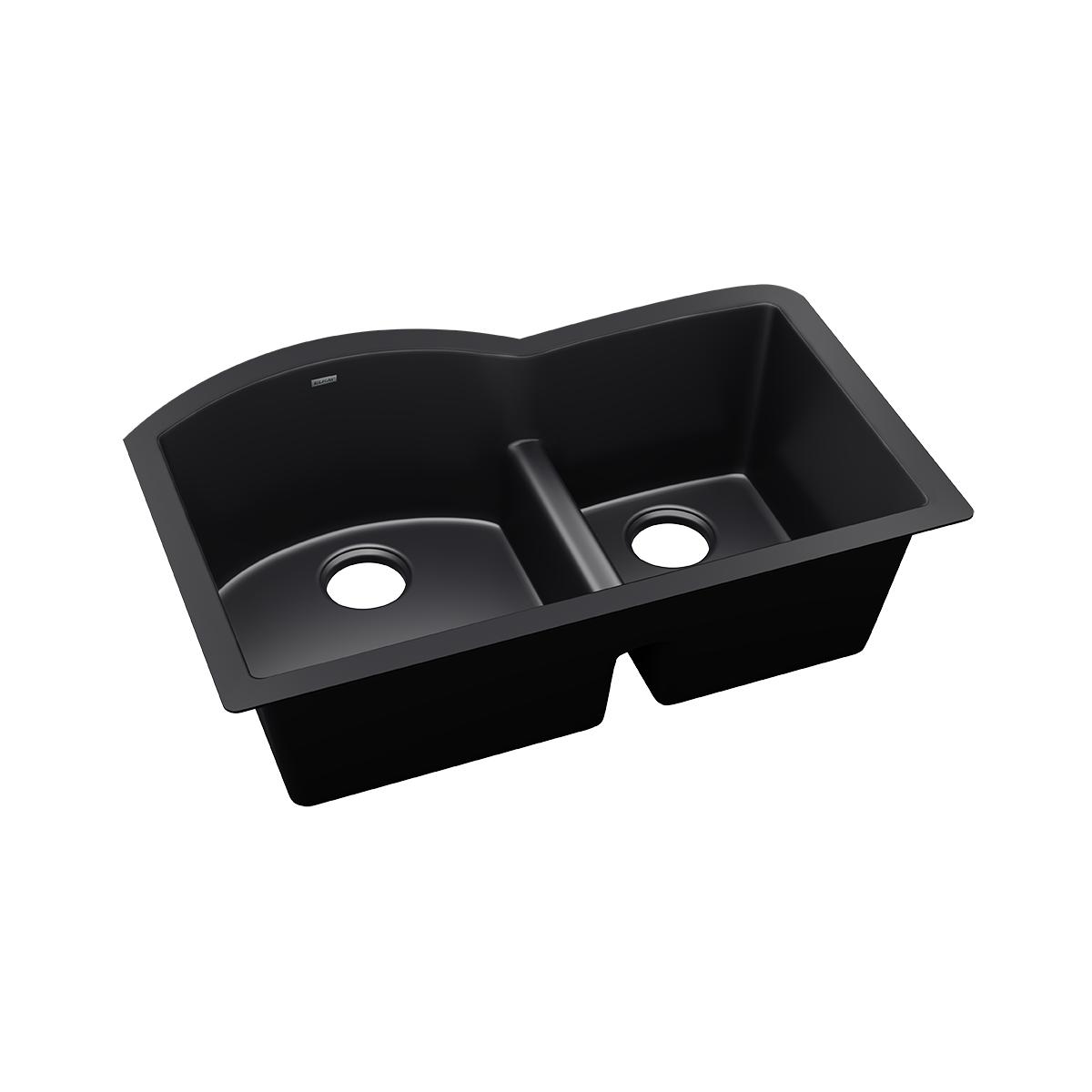 Elkay ELXHU3322RCA0 Quartz Luxe 33 x 22 No Hole Composite Double Bowl Undermount Sink in Caviar