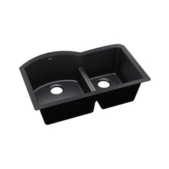 Elkay ELXHU3322RCA0 Quartz Luxe 33 x 22 No Hole Composite Double Bowl Undermount Sink in Caviar