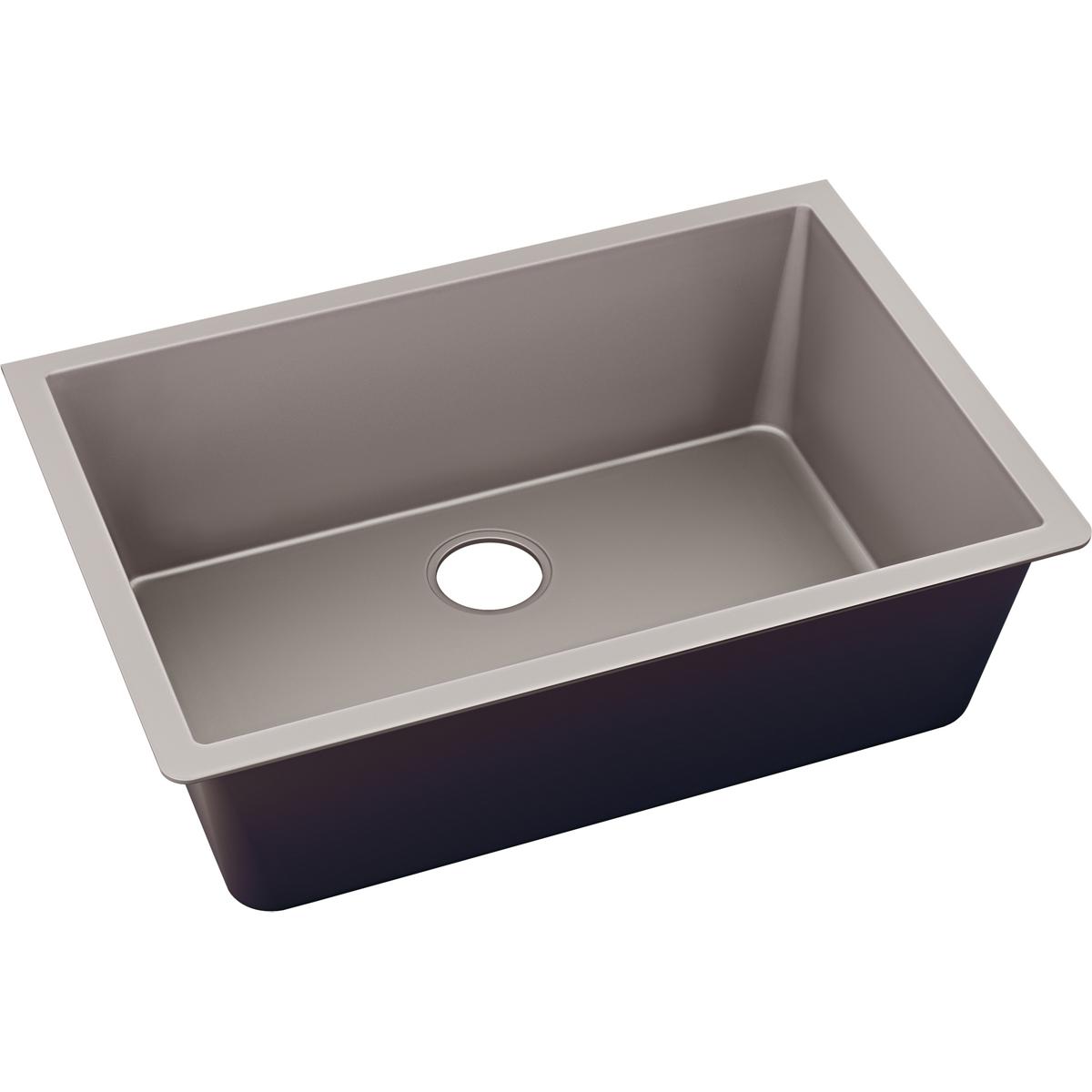 Elkay ELXRU13322SM0 Quartz Luxe 33 x 18-7/16 in. No Hole Composite Single Bowl Undermount Kitchen Sink Silvermist