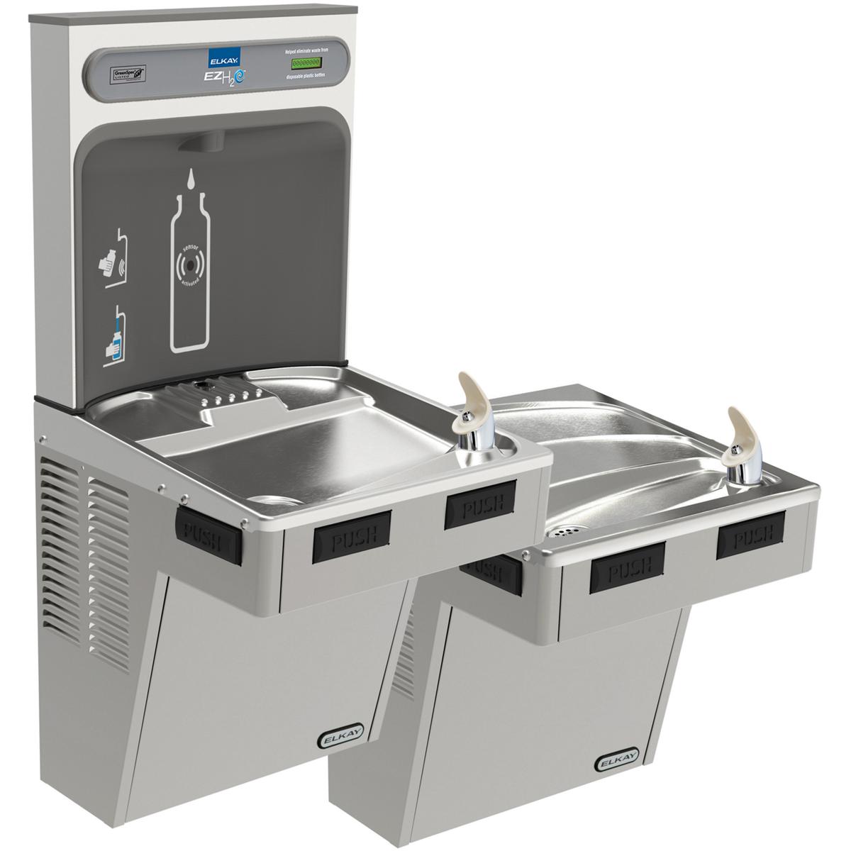 Elkay EMABFTLDDWSLK ezH2O Bottle Filling Station with Bi-Level ADA Cooler Non-Filtered Non-Refrigerated Light Gray