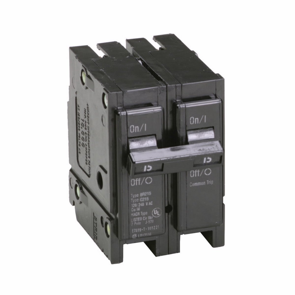 EATON BR215 Type BR Plug-On Circuit Breaker, 240 VAC, 15 Amp, 10 kAIC, 2-Pole