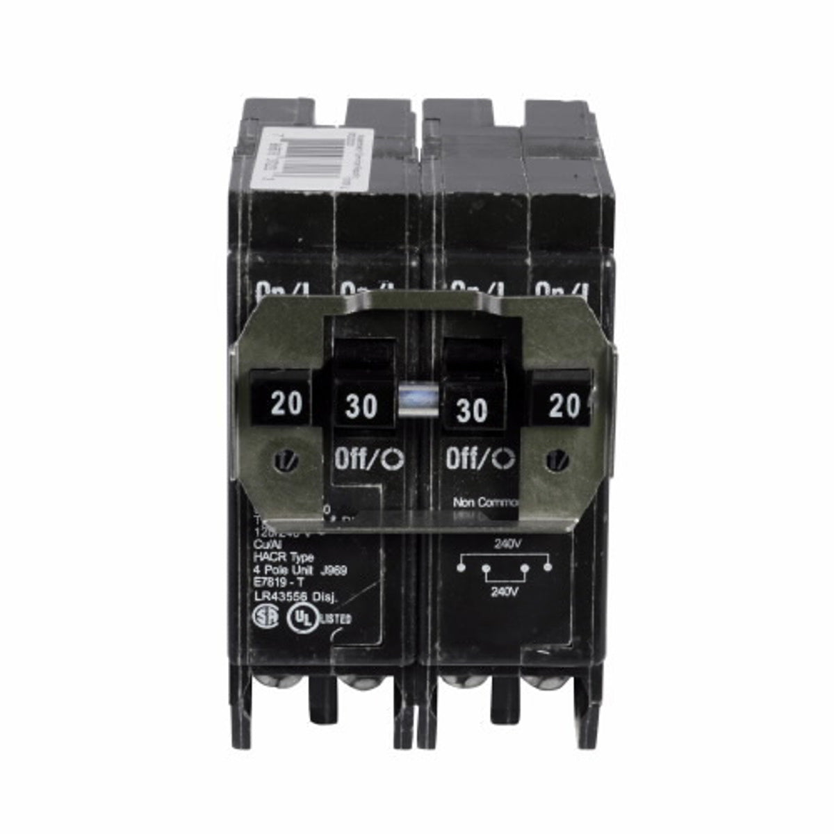 Eaton BRDC230250 Type BRD Quadplex Circuit Breaker, 120/240 VAC, (2) 30 Amp, (2) 50 Amp, 10 kAIC, 4-Pole