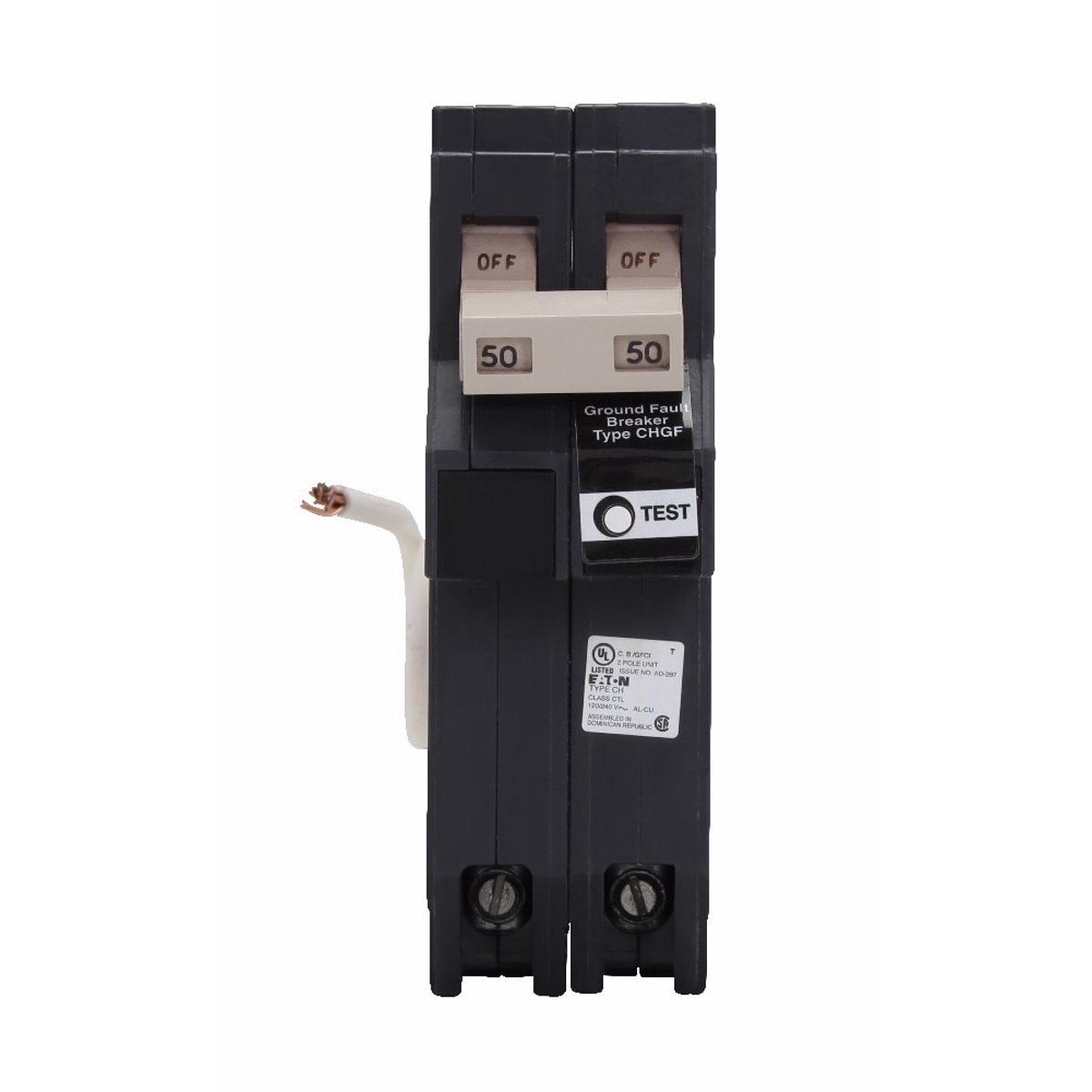 EATON CHN220GF Ground Fault Circuit Interrupter Breaker, 120/240 V, 20 A, 10 kA Interrupt, 2 Poles, Common Trip