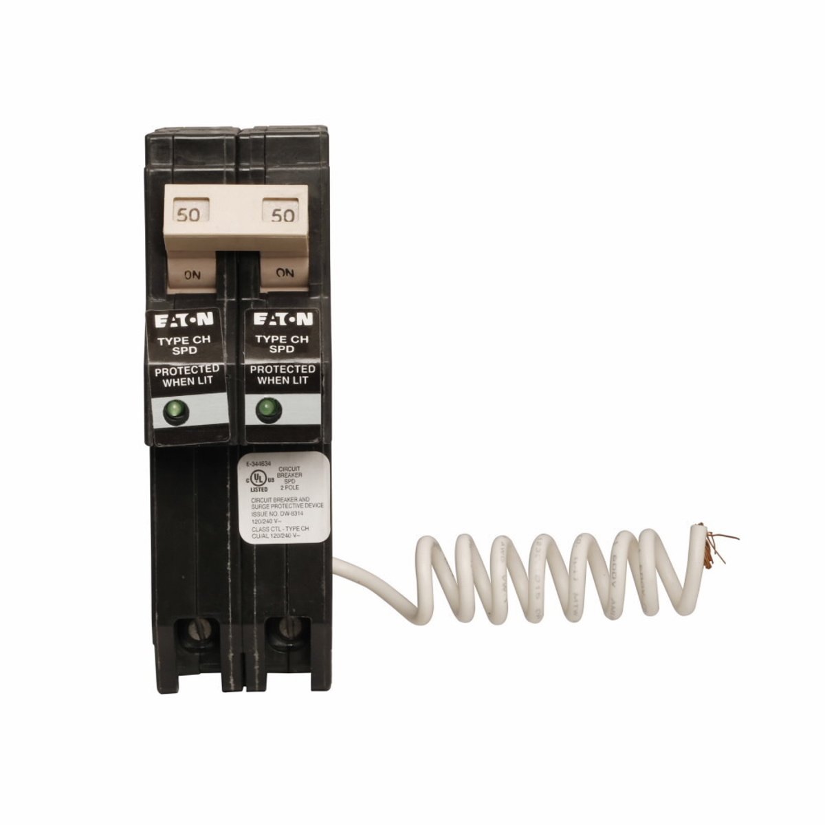 Eaton CHN250SUR Surge Breaker 2P 50A 120/240V 10KAIC Pigtail Neutral