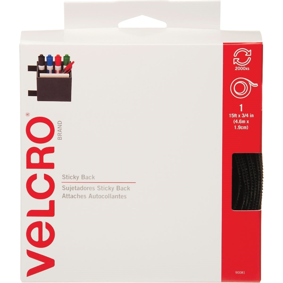 VELCRO Velcro 90081 3/4 In. x 15 Ft. Black Sticky Back Reclosable Hook & Loop Roll