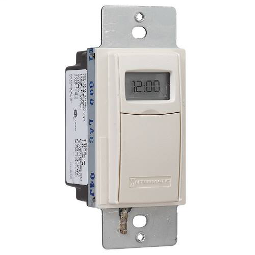 Intermatic EI600LAC 7-Day 120 to 277 VAC 20A Light Almond Digital In-Wall Timer