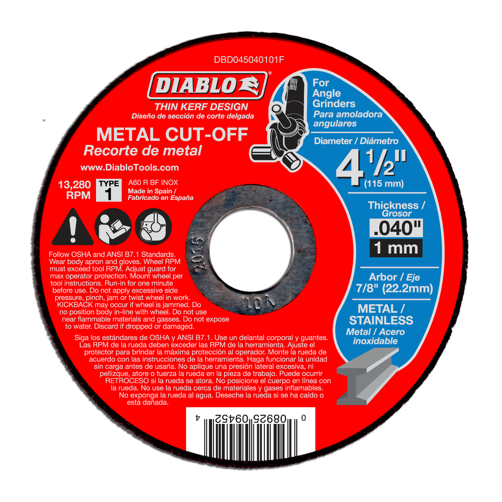 DIABLO Diablo DBD045040101F Type 1 Metal Cut-Off Wheel (4-1/2 in x 0.040 in x 7/8 in)