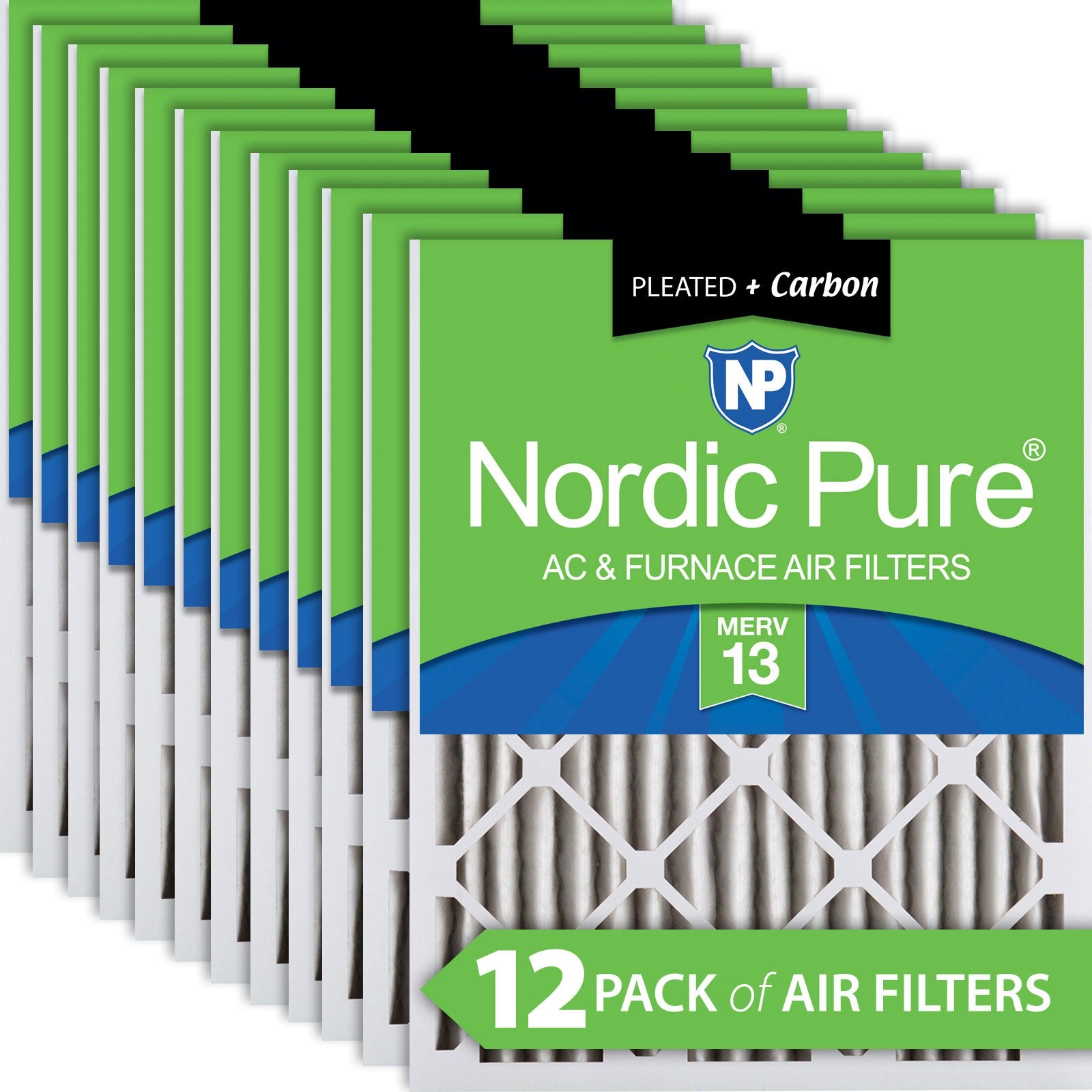 NORDIC PURE Nordic Pure 18x20x2M13+C-12 Merv 13 Carbon Air Filter 12pk