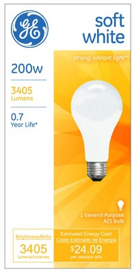 GE G E Lighting 11585 200W A21 Soft White Light Bulb