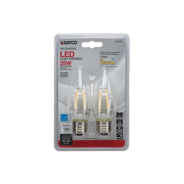 SATCO Satco S21832 B11 LED 3W 2-Pack (25W Replacement)