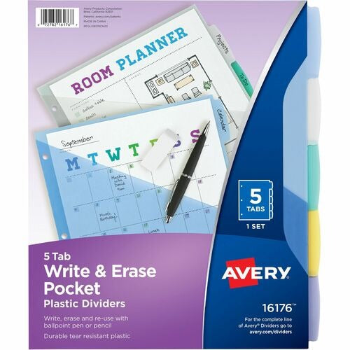 AVERY Avery AVE16176 Write-on Dividers 5 Tab Pastel Set of 5