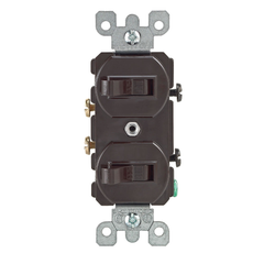 Leviton 5224-2 1-Pole 3 Way Combination Stacked Toggle Switches Device, Brown