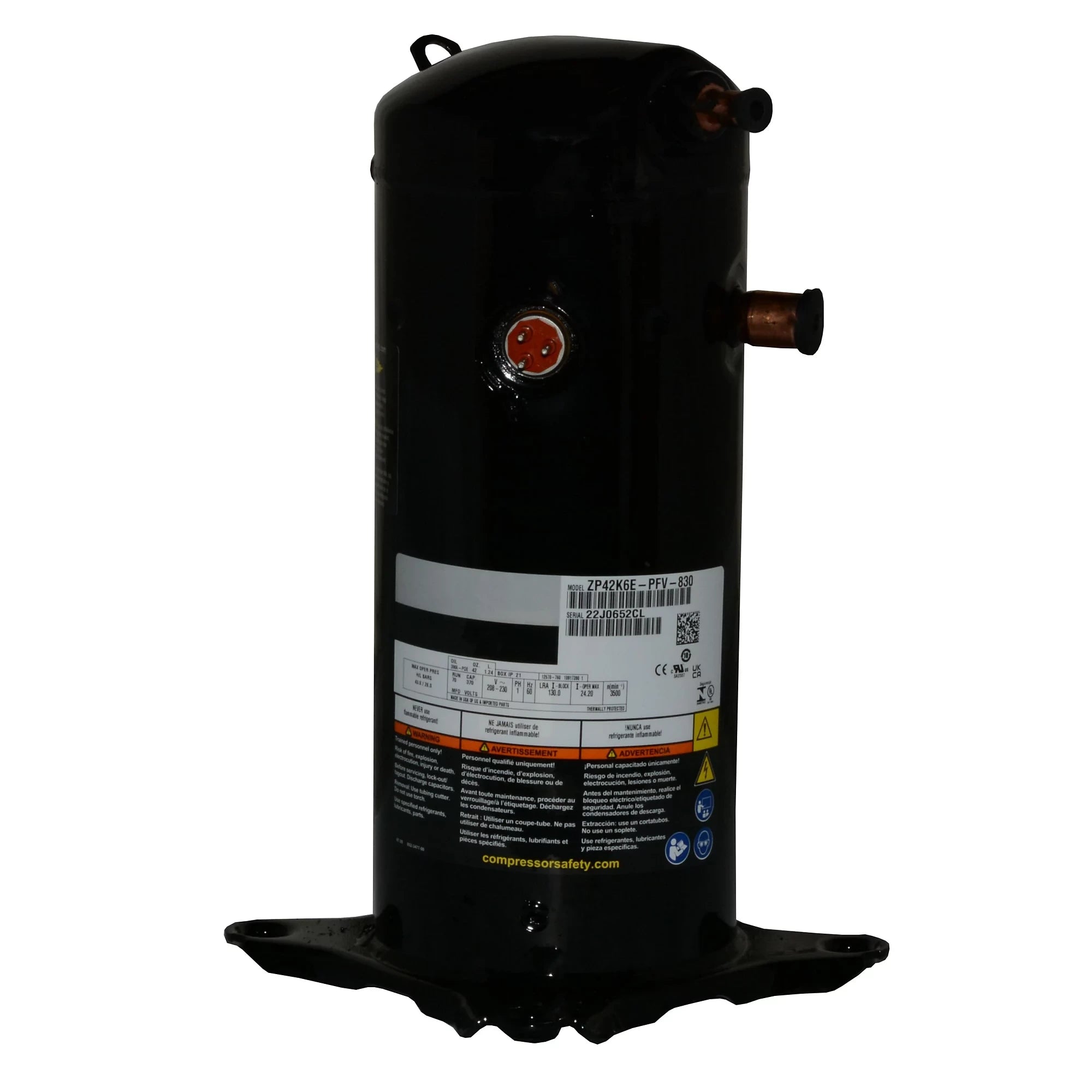 COPELAND Copeland ZP42K6E-PFV-830 Scroll Compressor 42000 BTU (7/8 in Suction / 1/2 in Discharge) ICPZP42K6EPFV830