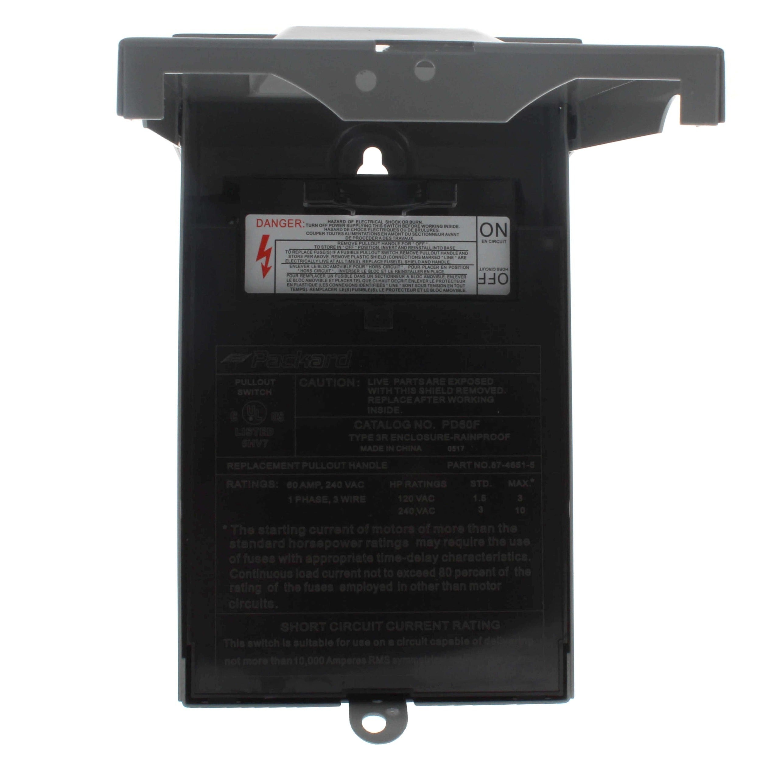 PACKARD Packard PD60F Fused A/C Disconnect 60A (Top Opening) PDB60F