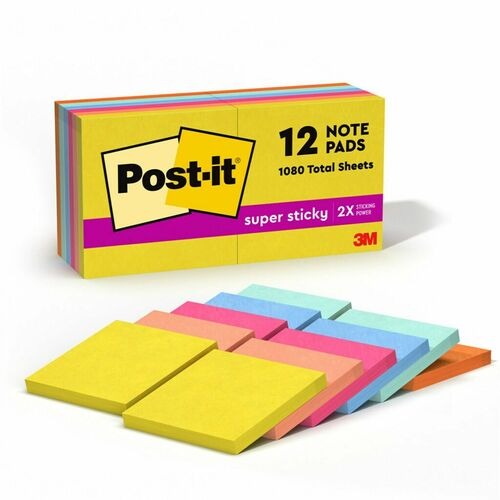3M 3M MMM65412SSJOY Post-it Super Sticky Notes 3x3 in 12 Pk