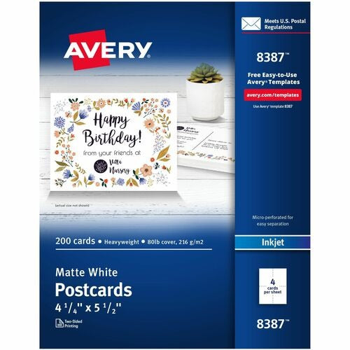 AVERY Avery AVE8387 Inkjet Postcard Sheets Box of 200