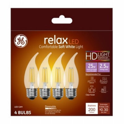 GE G E Lighting 45576 Led Candle Bulb 2.5W Soft White 4 Pack