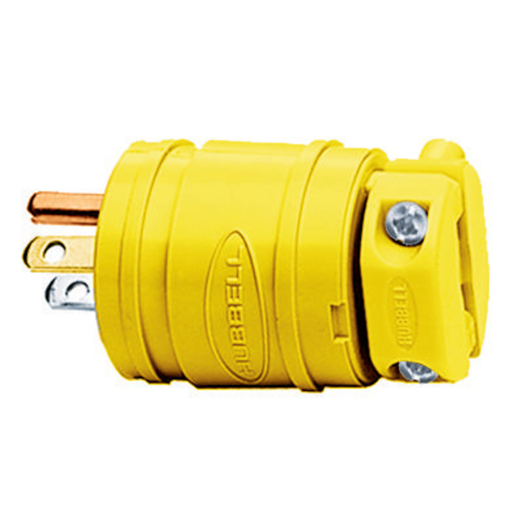 Hubbell HBL1447 15 Amp 125 Volt 2-Pole 3-Wire NEMA 5-15P Yellow Straight Blade Plug