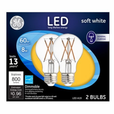 GE G E Lighting 93098656 Led A19 Bulb 8W 2700K 2 Pack