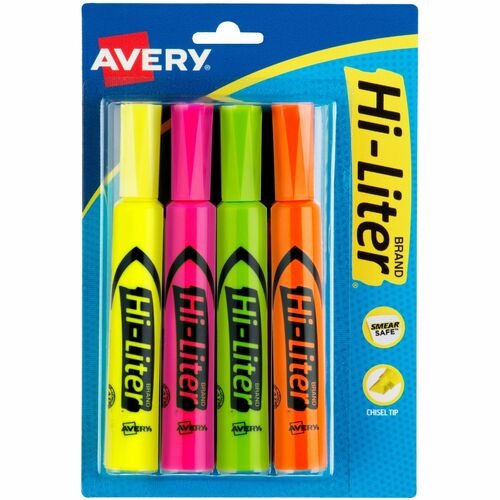 AVERY Avery AVE24063 Chisel Tip Highlighter Set 4 Pack