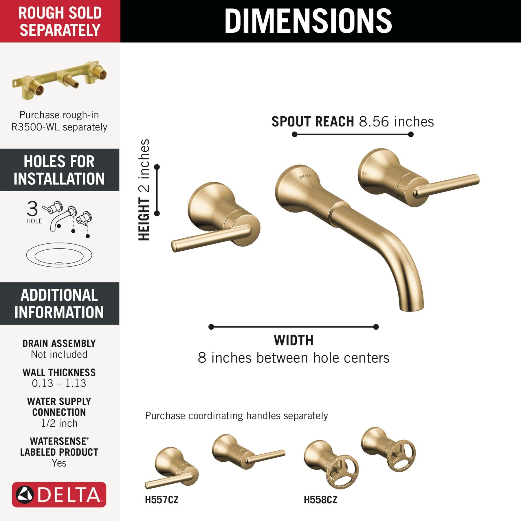 DELTA Delta T3554LF-CZLHP-WL Two Handle Wall Mount Bathroom Faucet (3-Hole 8-Inch)