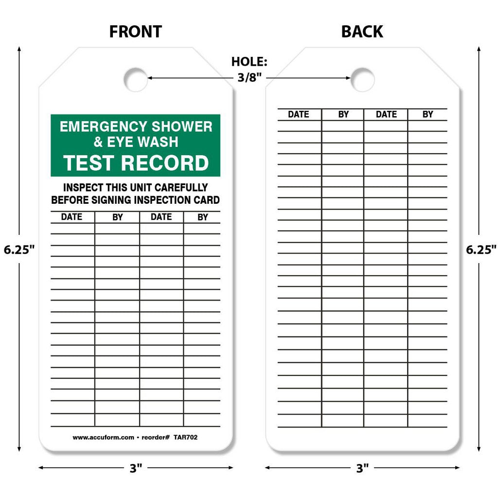 ACCUFORMNMC Accuformnmc TAR702 Inspection Tag Emergency Shower Eye Wash
