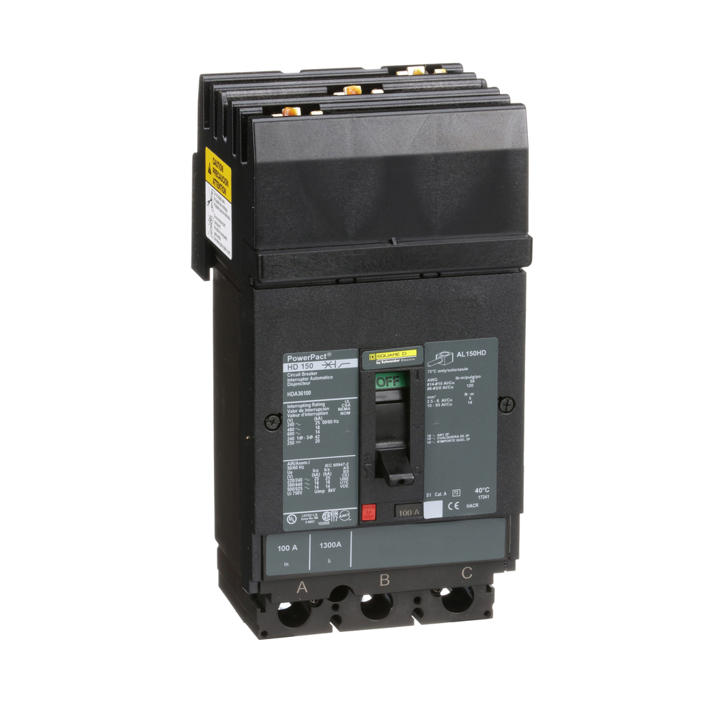 Square D HDA36100 Molded Case Circuit Breaker 100 Amp 600 Volt