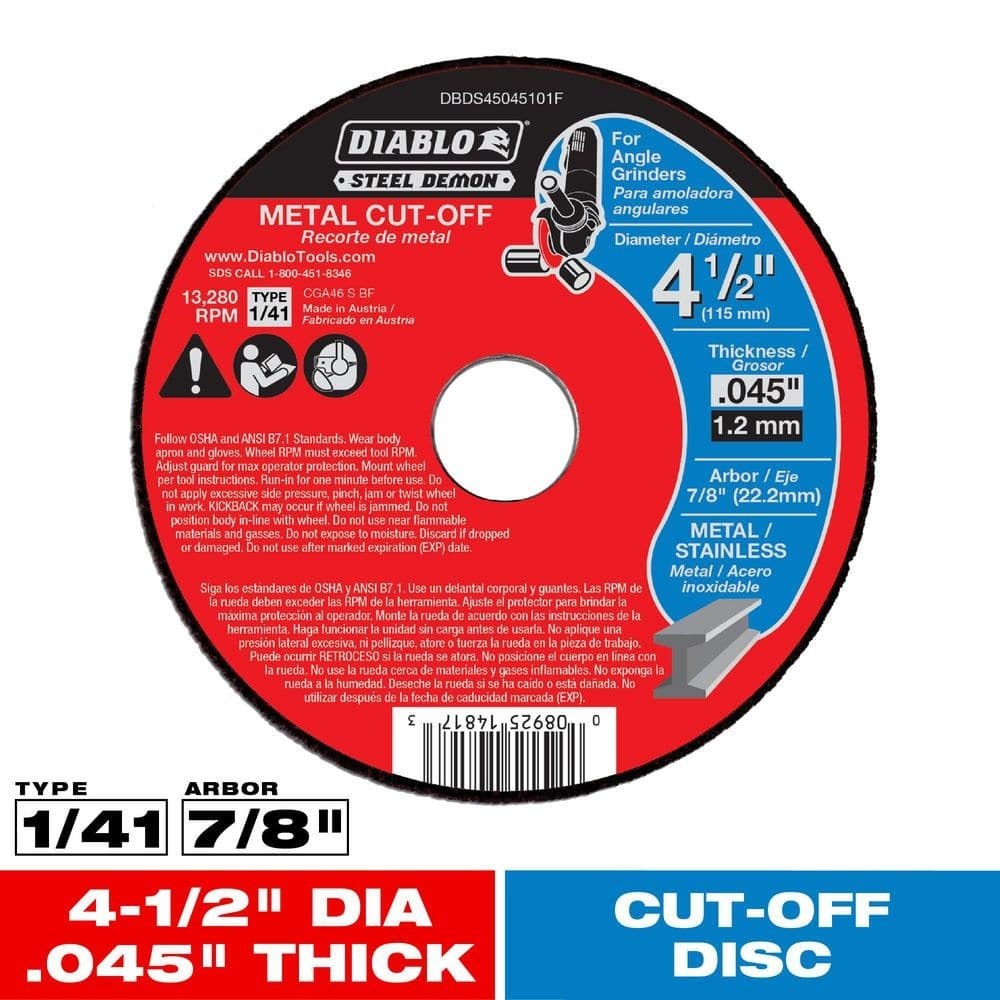 DIABLO Diablo DBDS45045101F Steel Demon metal cut-off disc 4-1/2 in x 0.045 in x 7/8 in pack 1