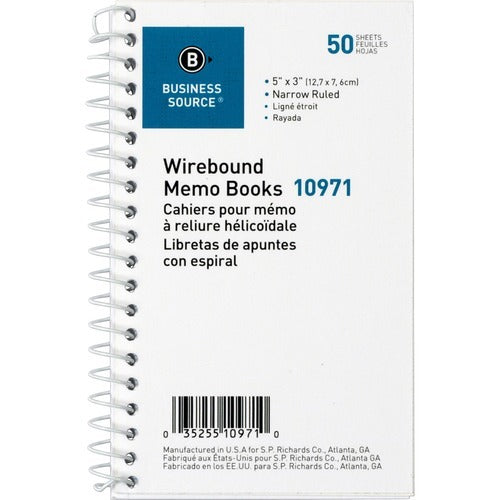 BUSINESS SOURCE Business Source BSN10971 Wirebound Memo Book 3x5 Inches