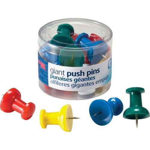 OFFICEMATE Officemate OIC92902 Giant Pushpins Assorted 12 Pack
