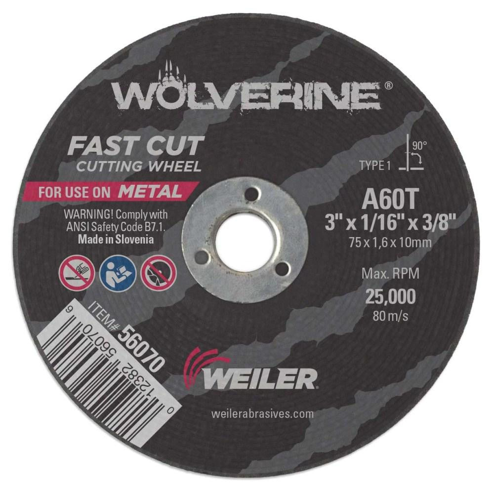 WEILER Weiler 56070 Type 1 Cut-off Wheel 3in 60 Grit 25000 Rpm