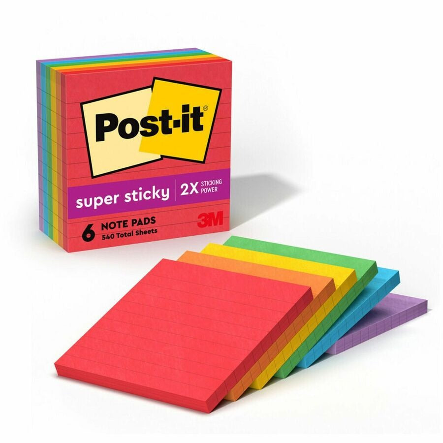 3M 3M MMM6756SSAN Super Sticky Lined Notes 4 x 4 6 Pack 675-6SSAN