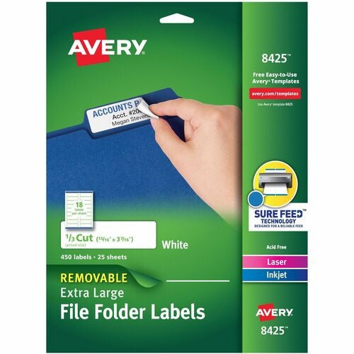 AVERY Avery AVE8425 File Folder Labels 1/3 Cut White 450 Pack