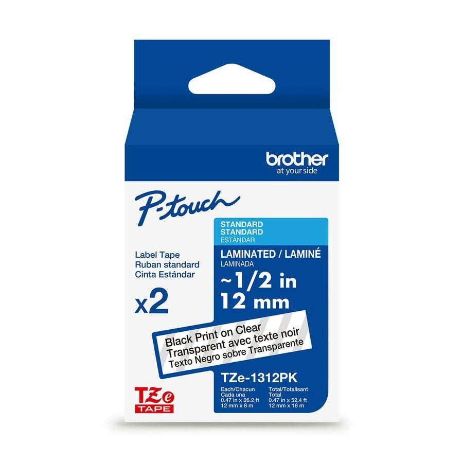 BROTHER Brother BRTTZE1312PKG Genuine P-touch TZe Laminated Label Tape 12mm x 8m (2/Pack)