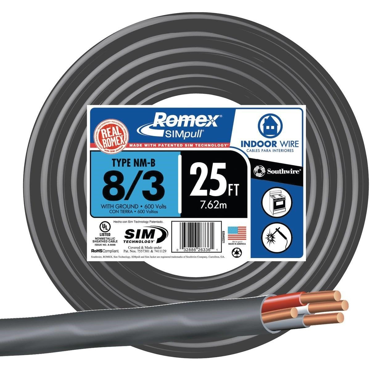 ROMEX Romex 63949221 8/3 Stranded NMW/G Electrical Wire 25 ft
