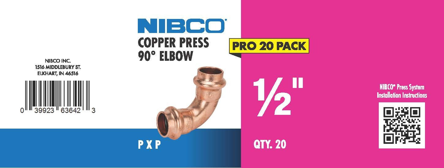 NIBCO Nibco PRES90L12-JAR Copper Press 90 Degree Elbow 1/2 in 20 Pack