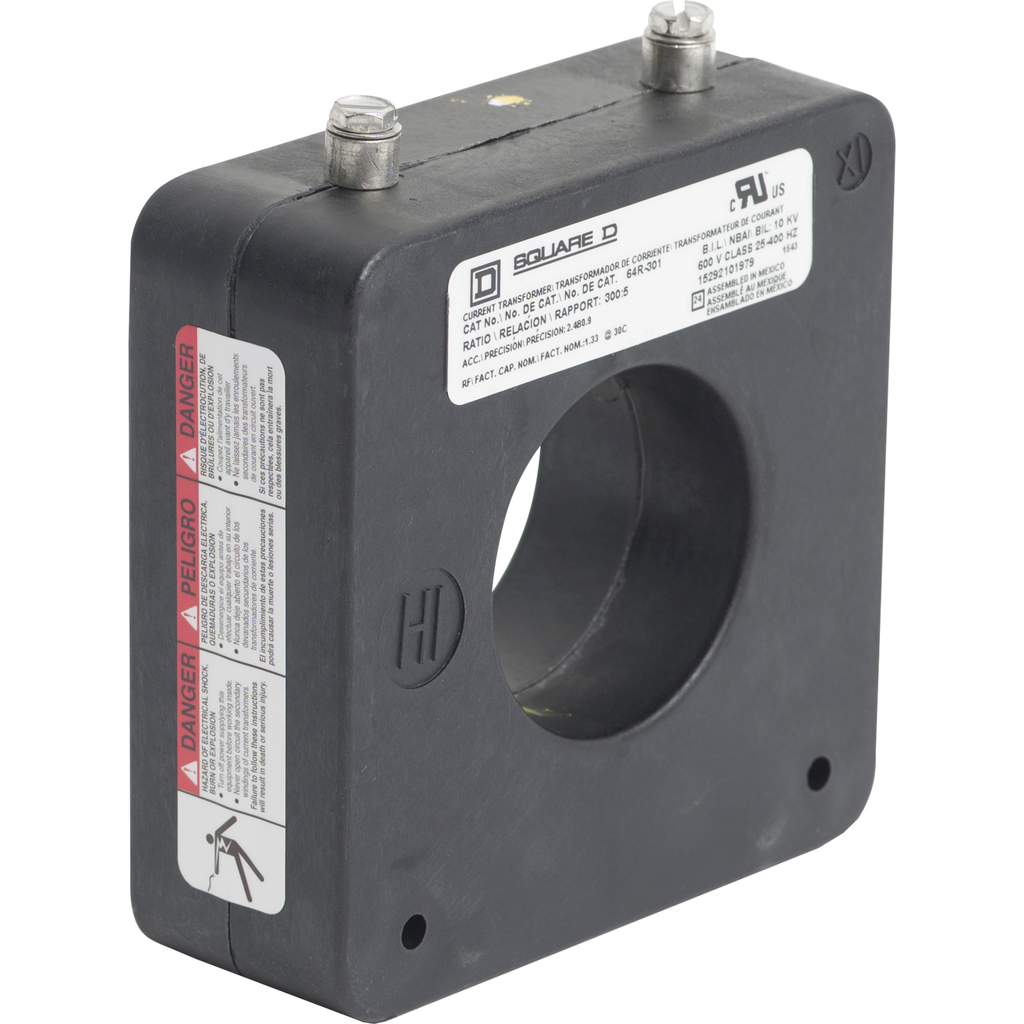 Square D 64R301 1.94 Inch 10 kV 600 VAC 25 to 400 Hz 300:5 Current Transformer