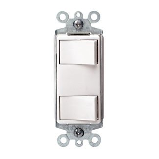 Leviton 1754-W 120 Volt 15 Amp 1-Pole White Thermoplastic Non-Grounding Push-In Dual Rocker Decorator Combination Switch