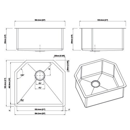 DAKOTA Dakota Plumbing Products DSM-2321SV Undermount Kitchen Sink