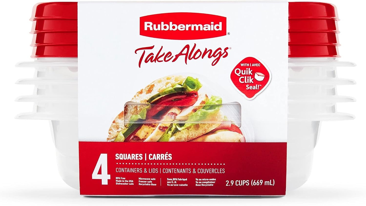RUBBERMAID Rubbermaid 2086751 TakeAlongs 2.9-Cup Square Food Storage Containers (4-Pack)