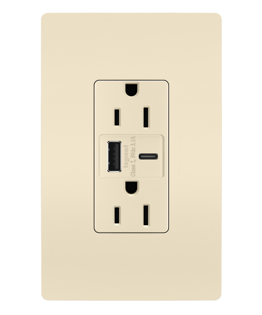 Pass & Seymour R26USBACLA Combination USB Charger & Duplex Receptacle Device Light Almond